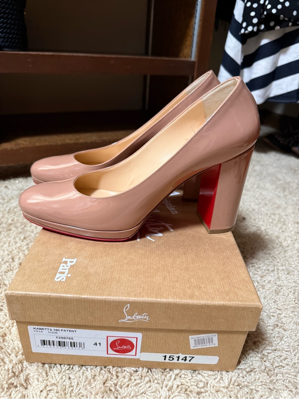 Christian Louboutin Patent Leather Nude Heel Pumps with Red Sole 41 Like New